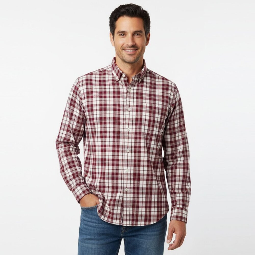 Vintage Grenadier Plaid Long Sleeve Button Down Shirt Collared Red White Preppy
